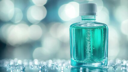 Poster - A clear glass water bottle sitting on a table.