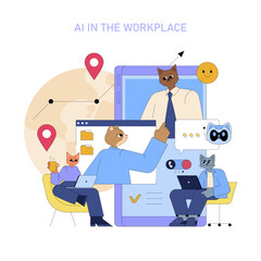 Poster - ai in the workplace. flat vector illustration