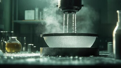 Poster - A person pours water into a bowl on a table.