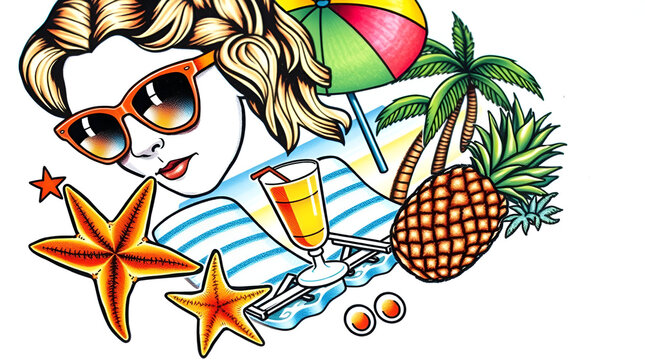 Start of Summer, June 21, Summer Begins, summer arrives Friday, summer solstice, World Tour Day, Beach Landscape, Beach Elements on Sand of Beach, Generative Ai