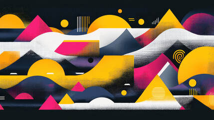 Poster - Vibrant Abstract Geometric Wall Mural Illustration Featu Pink, Yellow, and Dark Blues With Ample Copy Space For Creative Design Projects and ing
