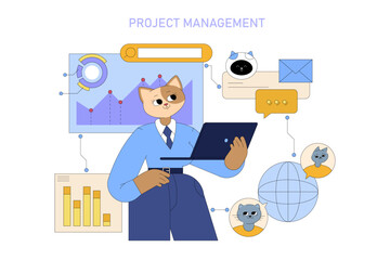 Poster - Ai For Global Business. Flat Vector Illustration