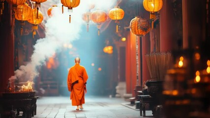 Aufkleber - A man wearing a robe walks down a street, often used for scenes set in fantasy or medieval environments.