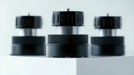 Poster - A close-up view of two black camera lenses, ready for use.