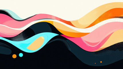 Poster - Vibrant Abstract Waves in Pink, Orange, Teal, and Black Creating Majestic Peaks with Ample Copy Space for Text or Creative Design Purposes