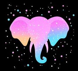 Poster - Pastel Elephant Head with Glitter and Stars
