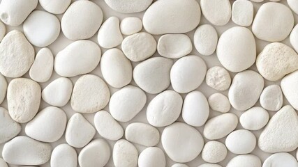 Poster - collection of smooth white pebbles on light background for natural and minimalist design inspiration