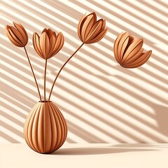 Poster - Stylized Orange Flowers in Ribbed Vase, Soft Light and Shadow