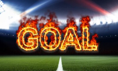 Poster - GOAL text with dramatic flames rising and fiery animation effects creating an intense display made with Generative AI technology