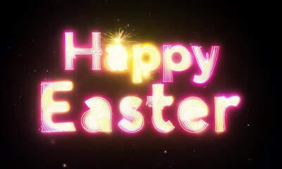 Poster - Happy Easter text animated with a vibrant stroke and bright colors for a festive look made with Generative AI technology