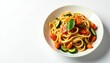 © phet - Stir-fried noodles with vegetables on white background, dinner, white background