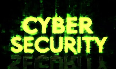 Poster - Dynamic animation of the phrase CYBER SECURITY with digital motion made with Generative AI technology