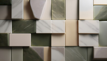 Poster - Textured wall featuring various tiles in neutral tones and patterns, creating a sophisticated and modern look