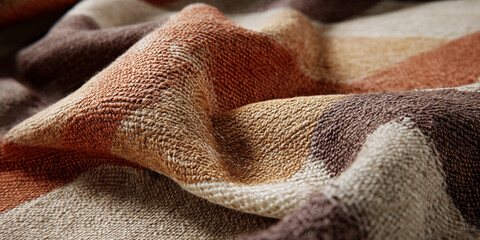 Aufkleber - Close-up of textured fabric, showcasing beige, brown, and orange hues, creating a warm and cozy visual. Ideal for textile or home decor concepts