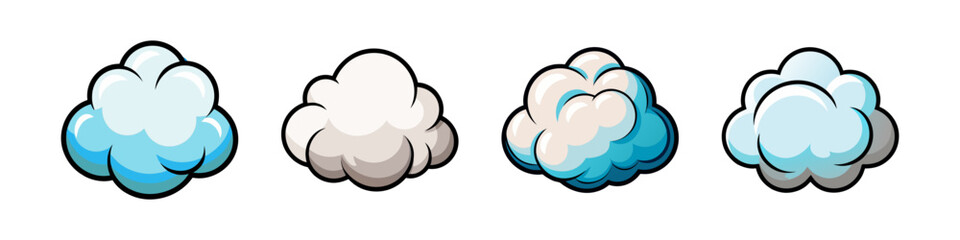 Poster - Collection of Four Cartoon Clouds in Different Shades of Blue and Gray
