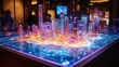 © SyabilaSyifa - A holographic display showing a 3D digital map with real-time data visualization and touch-based navigation
