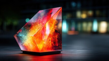 Poster - Abstract monolith sculpture in urban setting on sidewalk, showcasing creative artistic design and modern urban aesthetic