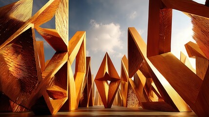 Poster - Close-up of a cubist sculpture intricately carved from wood displaying unique shapes and artistic expression