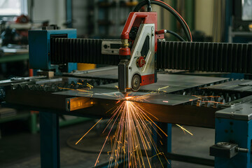 Aufkleber - Industrial laser cutting machine cutting metal sheet in factory
