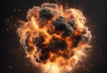 Wall Mural - explosion sparks large transparent background fiery png smoke realistic fireball black burn explode 