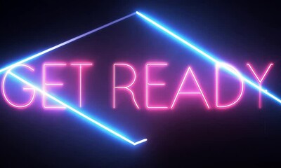 Poster - Dynamic GET READY text twisting and pulsating with vivid energy for a captivating animation made with Generative AI technology