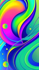 Wall Mural - Mobile wallpaper,  abstract multicolored swirls and spheres create a vibrant and dynamic composition