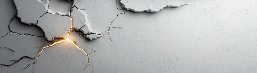 Poster - Minimalist Grey Concrete Wall with Glowing Cracks and Textures Ideal for Contemporary Interior Design Projects