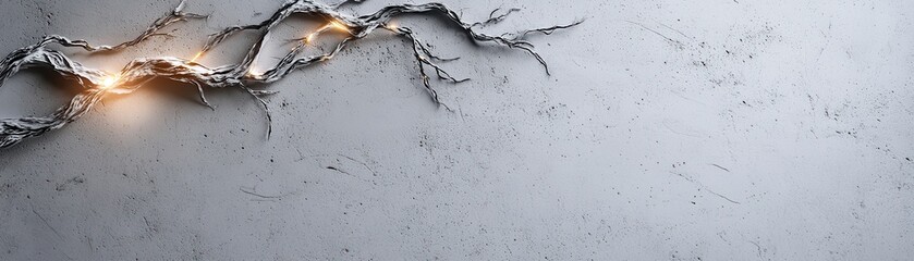 Poster - Minimalist Grey Wall with Glowing Branches and Textured Concrete Background for Elegant Decor