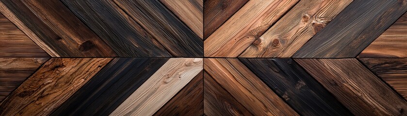Poster - Panoramic View of Wooden Texture with Varying Shades of Dark Brown and Light Brown for Backgrounds and Designs