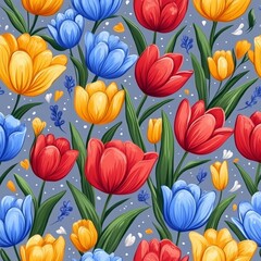 Poster - A seamless pattern featuring a digital illustration of an abstract flower, painted with a textured style