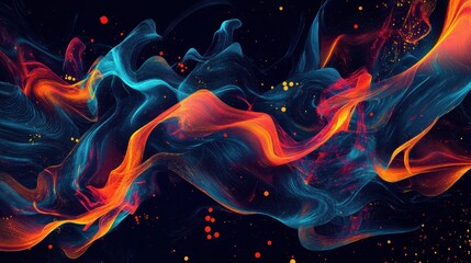 Poster - abstract vector modern background with multicolor wavy lines and particles. futuristic waves. illust