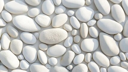 Poster - Smooth White Pebbles arranged in an Aesthetic Pattern creating a Calm and Serene Natural Background for Wellness and Spa Themes