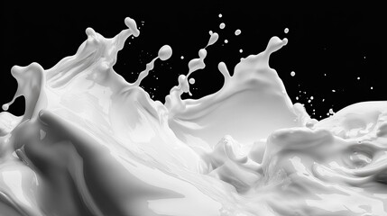 Poster - Dynamic Splash of White Liquid Against a Black Background