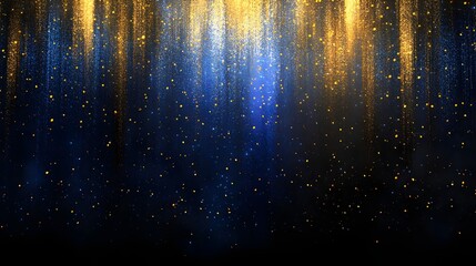 Wall Mural - Lush Blue and Gold Curtain with Glimmering Particle Descend