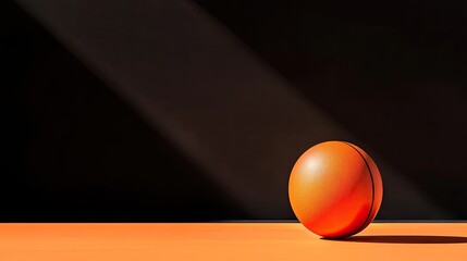 Poster - Bright Orange Ball on Orange Surface with Dark Background Light