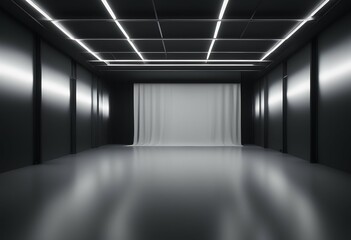 Wall Mural - empty light line scene 3d black room rendering abstract background dark studio night mist asphalt neon design bright image modern horror fog cement cool concrete ground photo picture environment