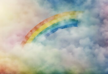 Aufkleber - rainbow watercolor clouds background sky bright blue paper drawing air cloud illustration brush ligh