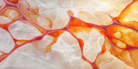Poster - Abstract Cellular Structure Art, Organic Forms in Red and Orange, Artistic Biology Background