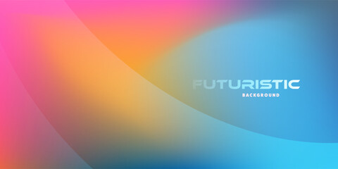 Poster - A futuristic background with a vibrant gradient of purple, orange, blue tones. Transparent, curved shapes add depth, creating a modern and dynamic design with clean lines and a contemporary aesthetic.
