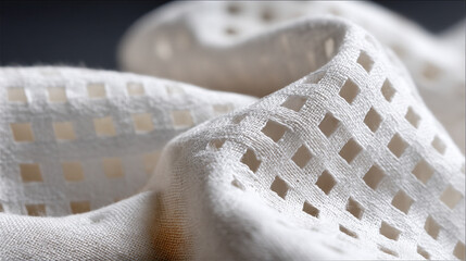 Poster - Explore delicate white lace fabric with square cutouts for fashion and textile design inspiration today