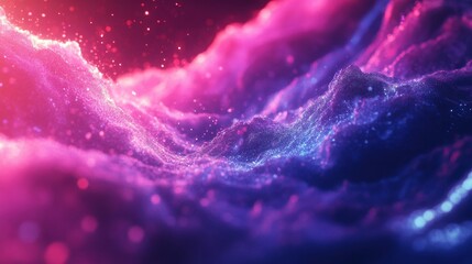Poster - 3d render, abstract futuristic neon background with glowing ascending lines. Fantastic wallpaper illustration