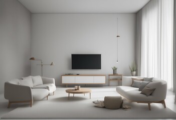 Wall Mural - room wall armchair white minimal cabinet living tv design cosy interior creative indoor apartment contemporary elegant floor space television concrete three-dimensional house furniture book