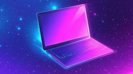 Poster - PNG Y2K Laptop with blank screen floating laptop computer electronics. illustration