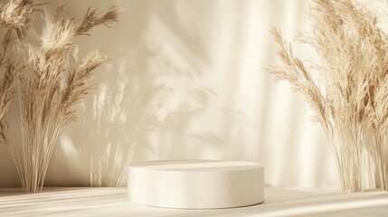 Poster - 3d white cylinder podium round geometric form stand for interior decor illustration