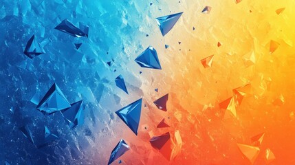 Poster - a vibrant abstract background with a gradient of blue to orange featuring diamond shapes scattered a