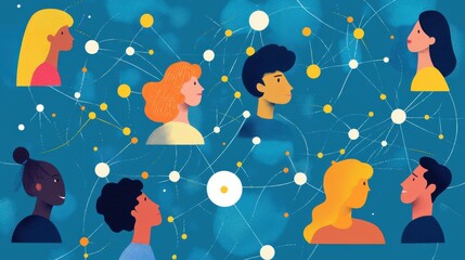 Poster - Business connection and social network on blue background. illustration