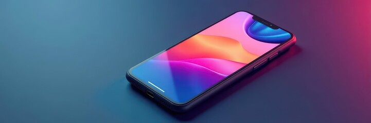 Sleek phone mockup with colorful app interface, UX, mobile