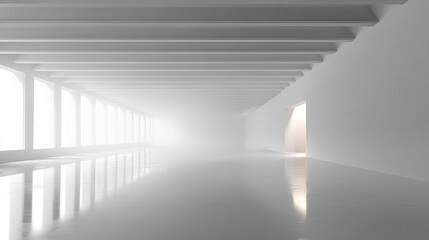 Poster - White minimalist architecture interior design hallway corridor bright light modern abstract background