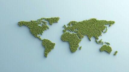 creative world map made of greenery against blue background, symbolizing global sustainability and e