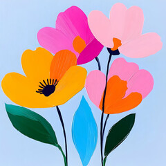 Poster - Modern Abstract Hand-Drawn Acrylic Flower Painting Art Piece
